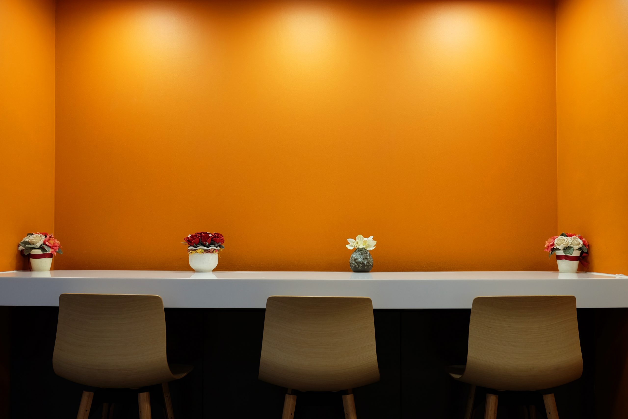 Office,Working,Bar,For,Three,Wood,Seats,With,Orange,Background